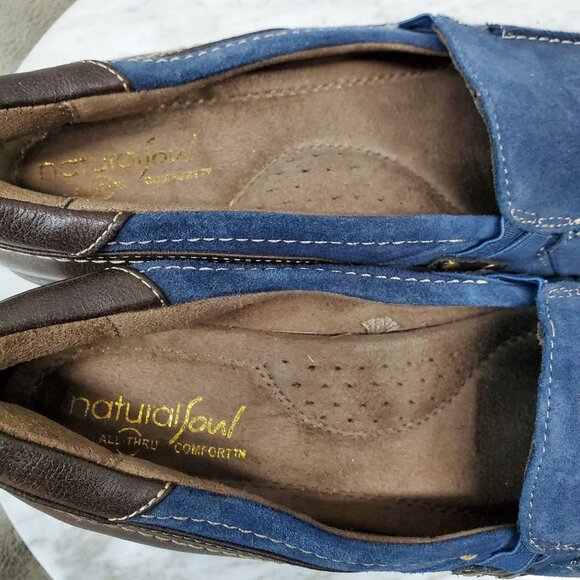 Natural Soul Shoes Womens Size 7 Blue & Brown Leather Slip On Loafers - Picture 3 of 9